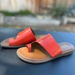 Franco Sarto Women's Gem Leather Sandal in Orange Snake